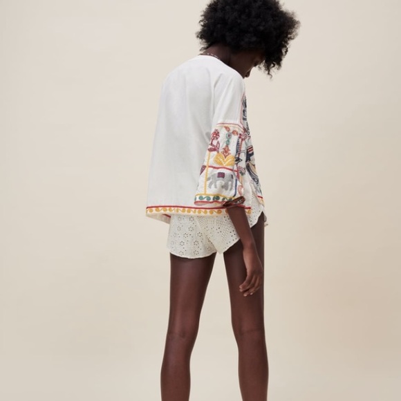 Zara V neck embroidered cotton shirt / blouse NWT - Picture 5 of 7